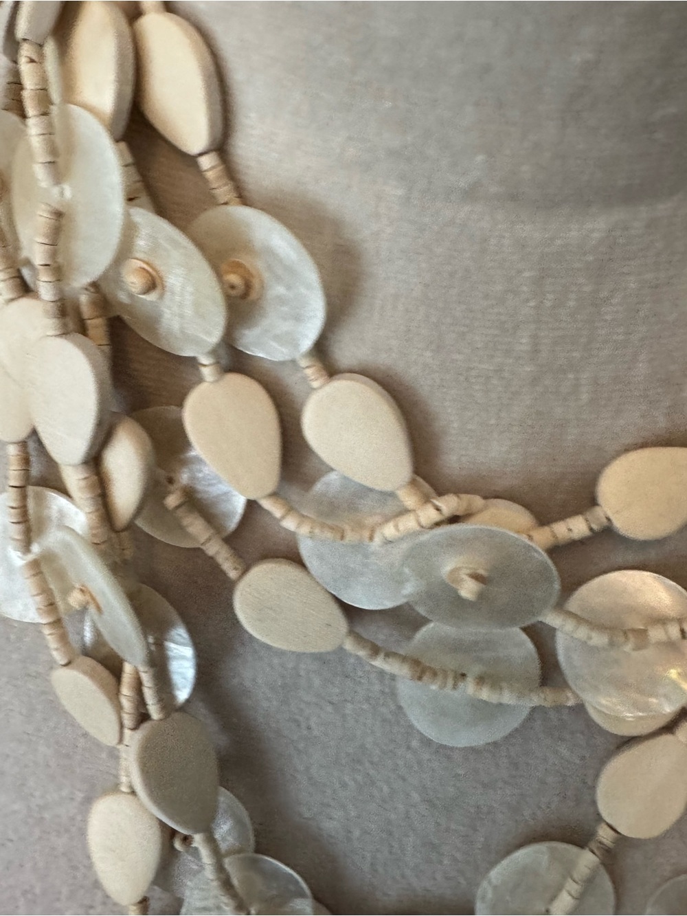 Multi-Strand Beige Shell Statement Necklace - - Picture 6 of 16